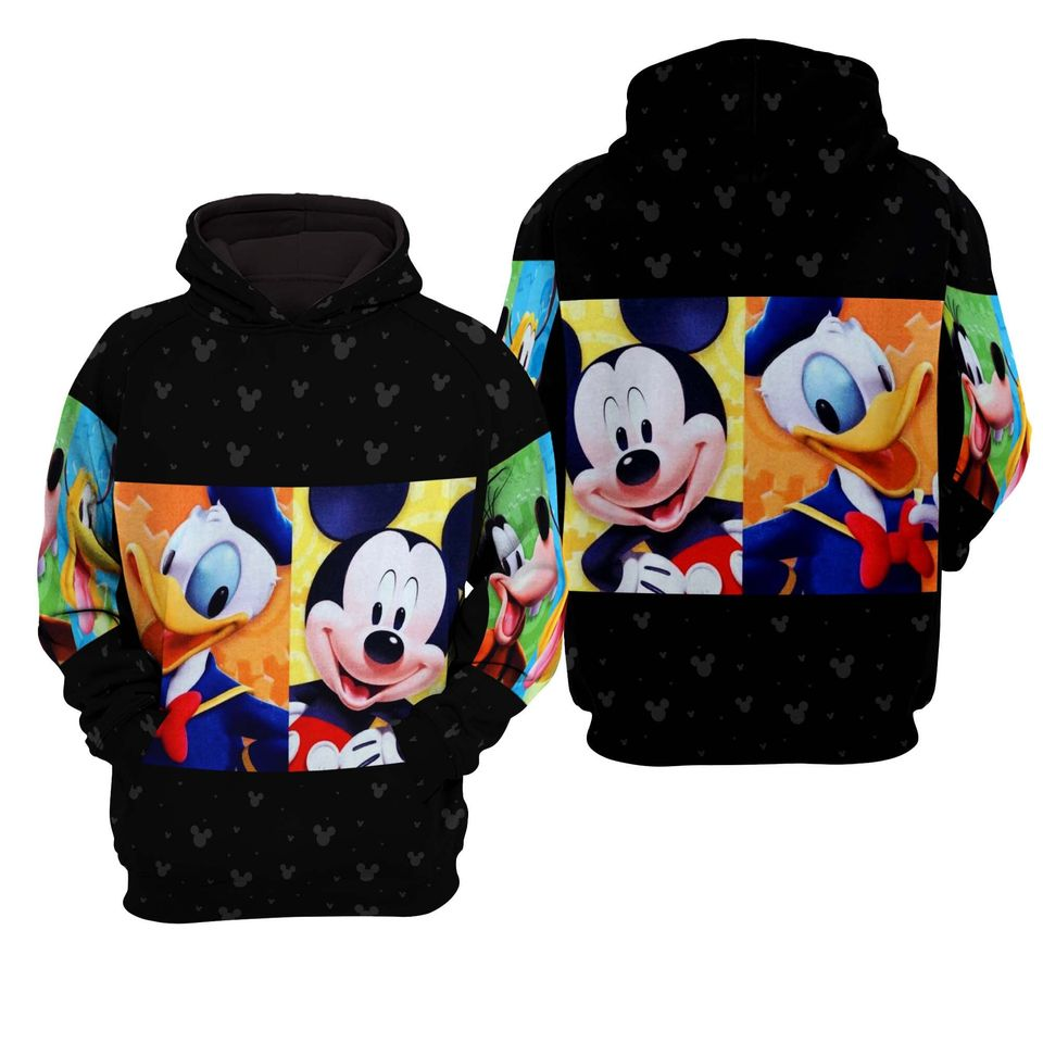 Disney MK Hoodie MK Donald Pluto And Goofy Graphic Hoodie Black Unisex