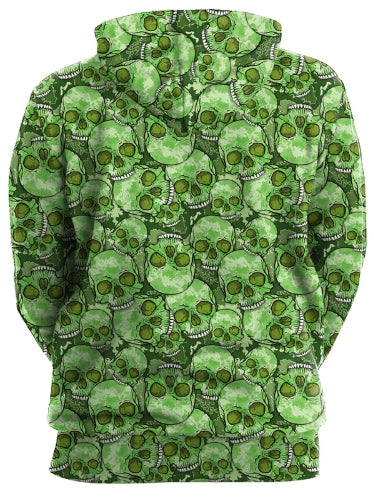 Zombie Hoodie Zombie Skull Doodle Pattern Hoodie Green Unisex - Cozy Hoodie For Cold Weather