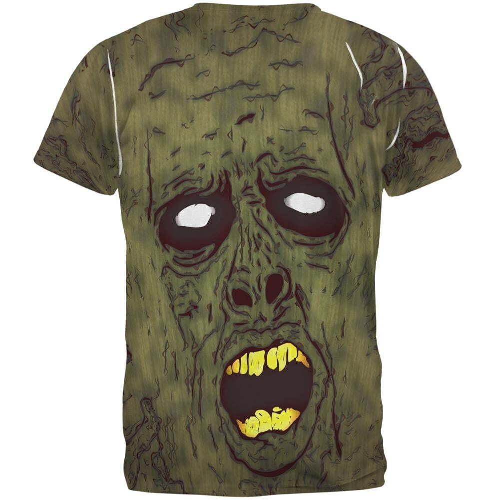 Zombie T-Shirt Halloween Dirty Ugly Zombie Face T-Shirt Green Unisex - Trendy Gift For Men & Women