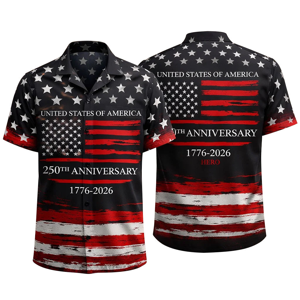 USA 250th Anniversary Hawaiian Shirt American Flag 1776-2026 Patriotic Hero