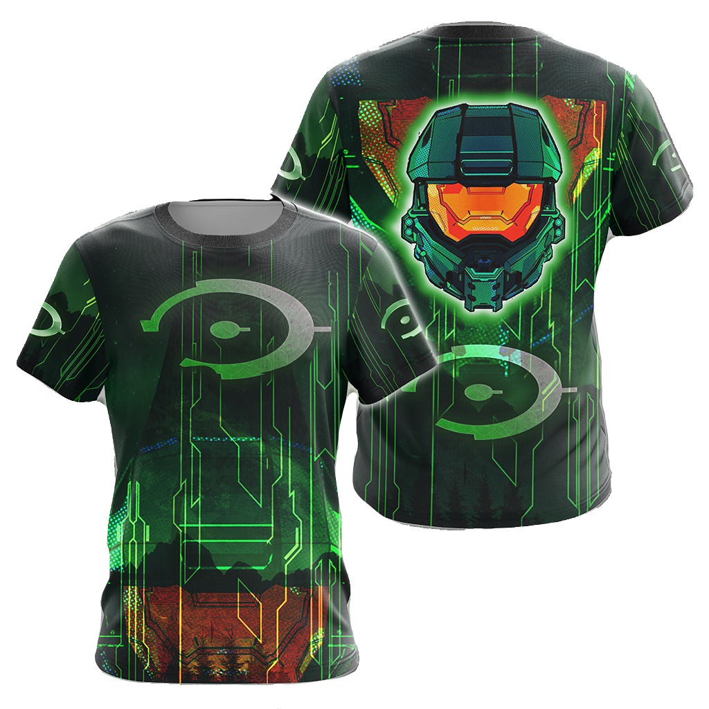 Halo Hoodie Halo Infinite Logo And Helmet T-Shirt Green Unisex - Trendy Gift For Men & Women