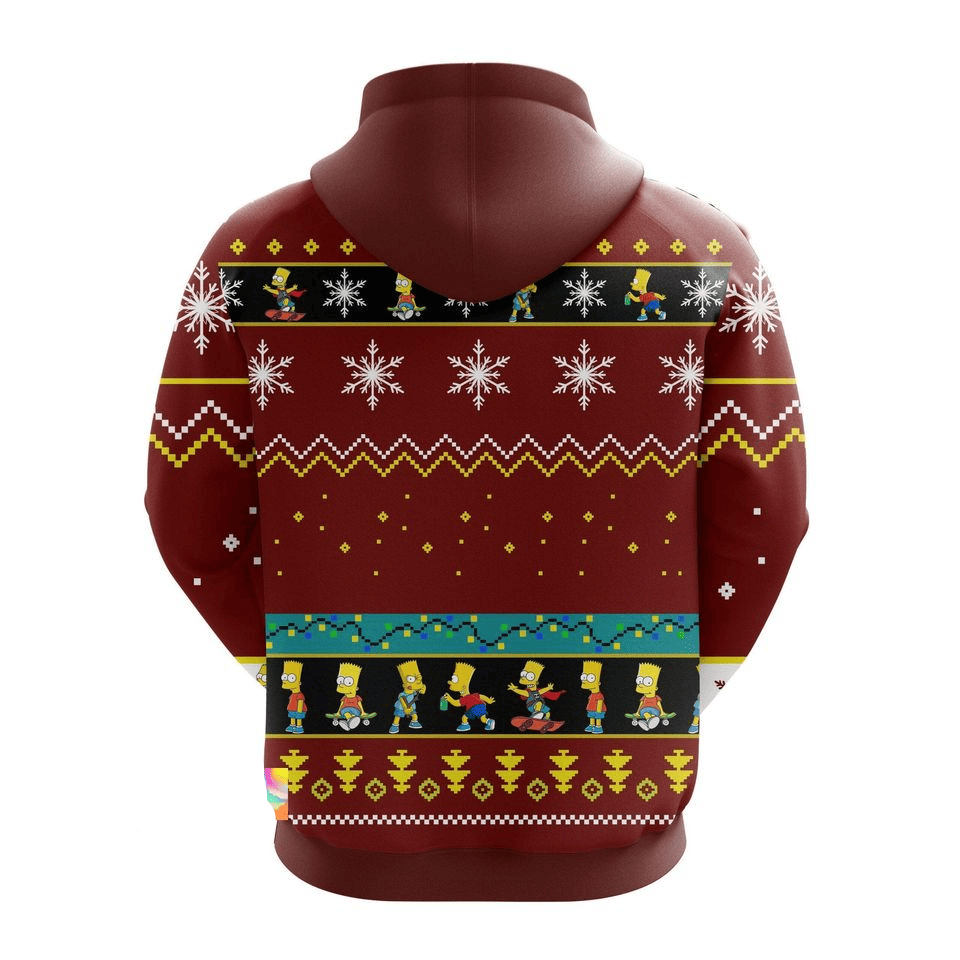 The Sympsons Hoodie The Simpson Characters Christmas Pattern Hoodie Red Unisex - Cozy Hoodie For Cold Weather