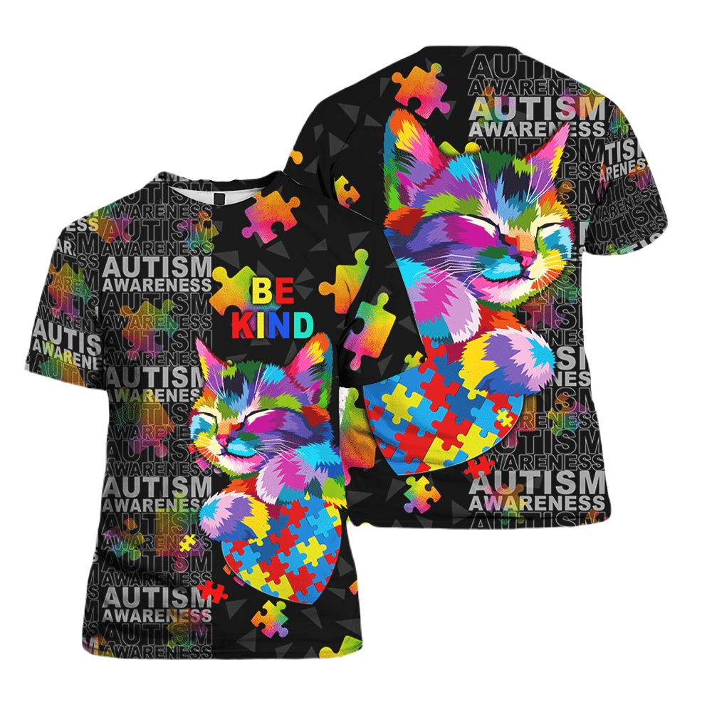 Autism Hoodie Autism Awareness Cat Be Kind T-Shirt Colorful Unisex - Trendy Gift For Men & Women