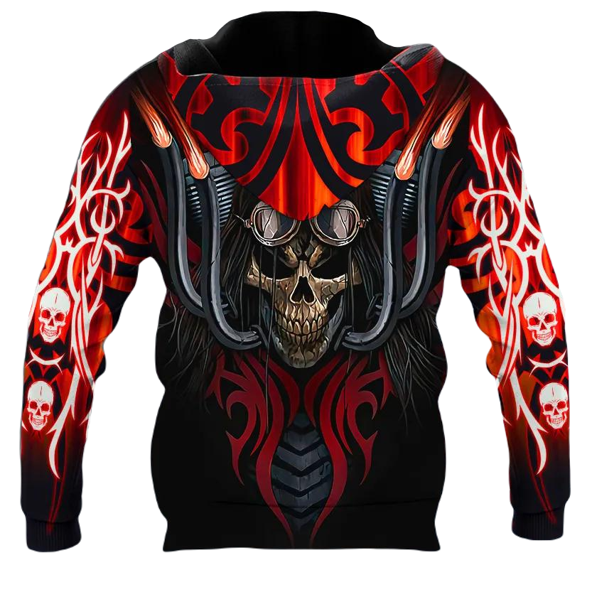 Motorcycle Hoodie Ride Free Biker Skeleton Graphic Hoodie Red Black Unisex - Cozy Hoodie For Cold Weather