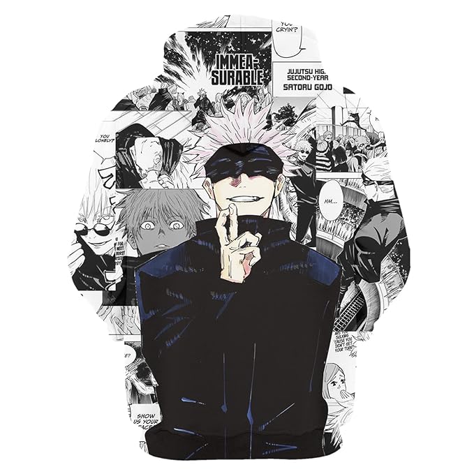 Jujutsu Kaisen Hoodie Gojo Satoru Sorcerer Manga Pattern Hoodie Black White Unisex - Cozy Hoodie For Cold Weather
