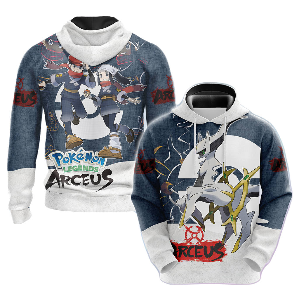 Pokemon Hoodie Pokémon Legends Arceus Characters T-Shirt White Blue Unisex - Trendy Gift For Men & Women
