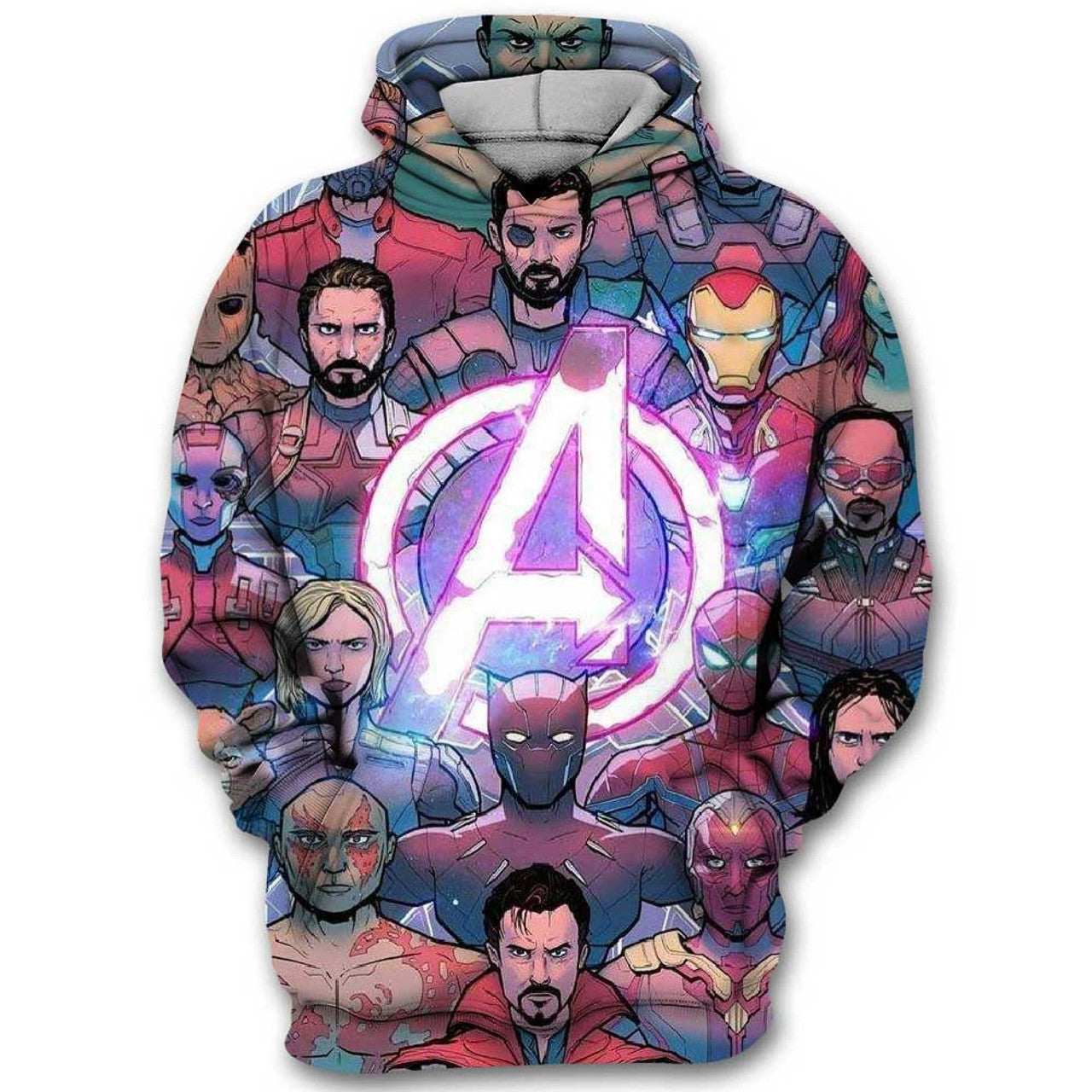 Marvel Hoodie Avengers Hero Characters Colorful All Over Print Pullover Sweatshirt