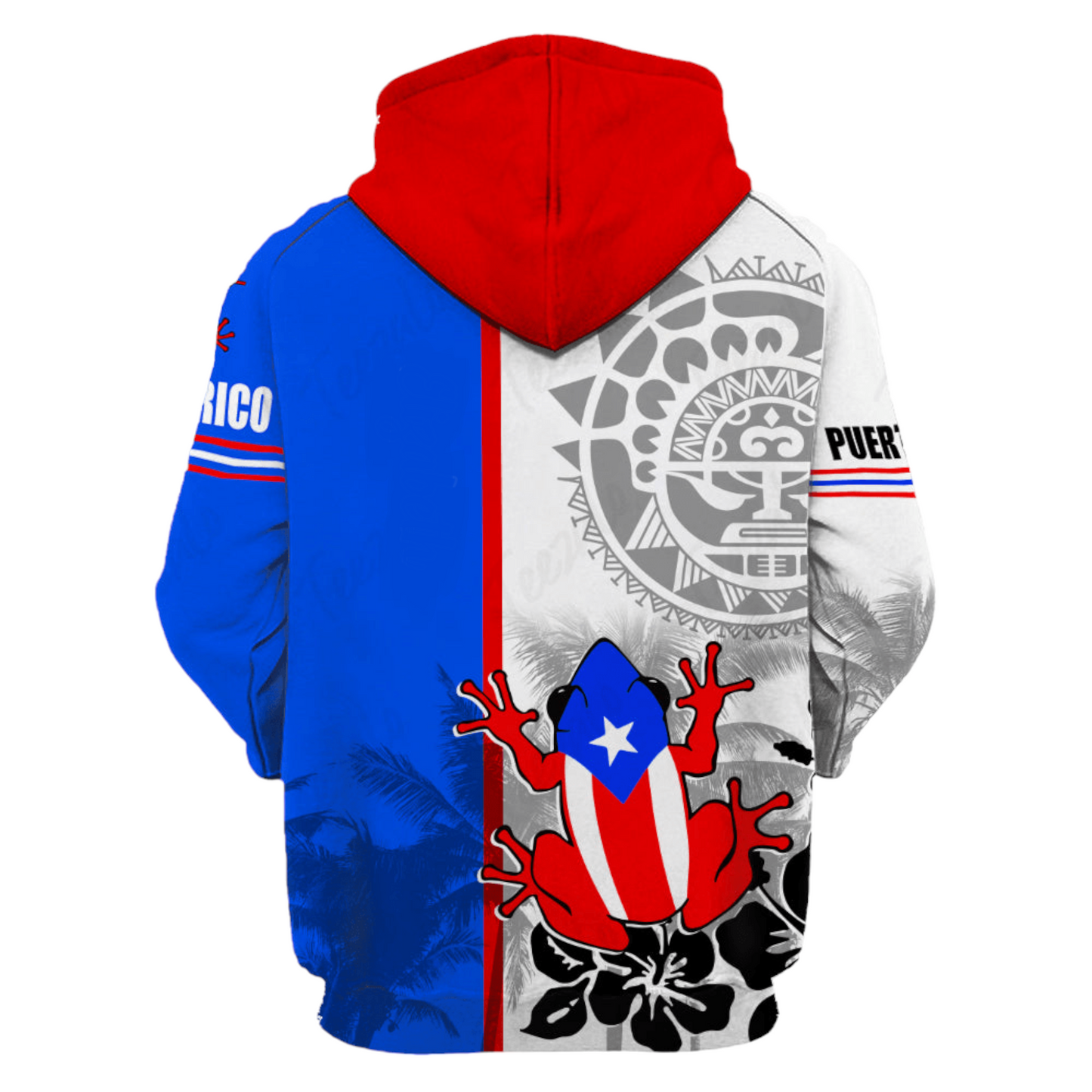 Puerto Rico Hoodie Puerto Rico Flag Frog Pattern Hoodie White Unisex - Cozy Hoodie For Cold Weather