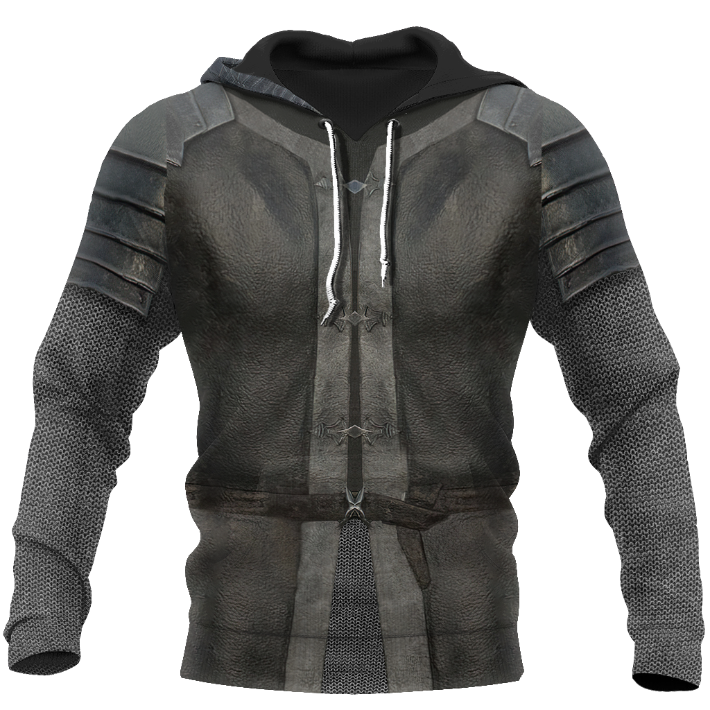 Historical Hoodie Chainmail Knight Medieval Armor Costume Black All Over Print Pullover Sweatshirt