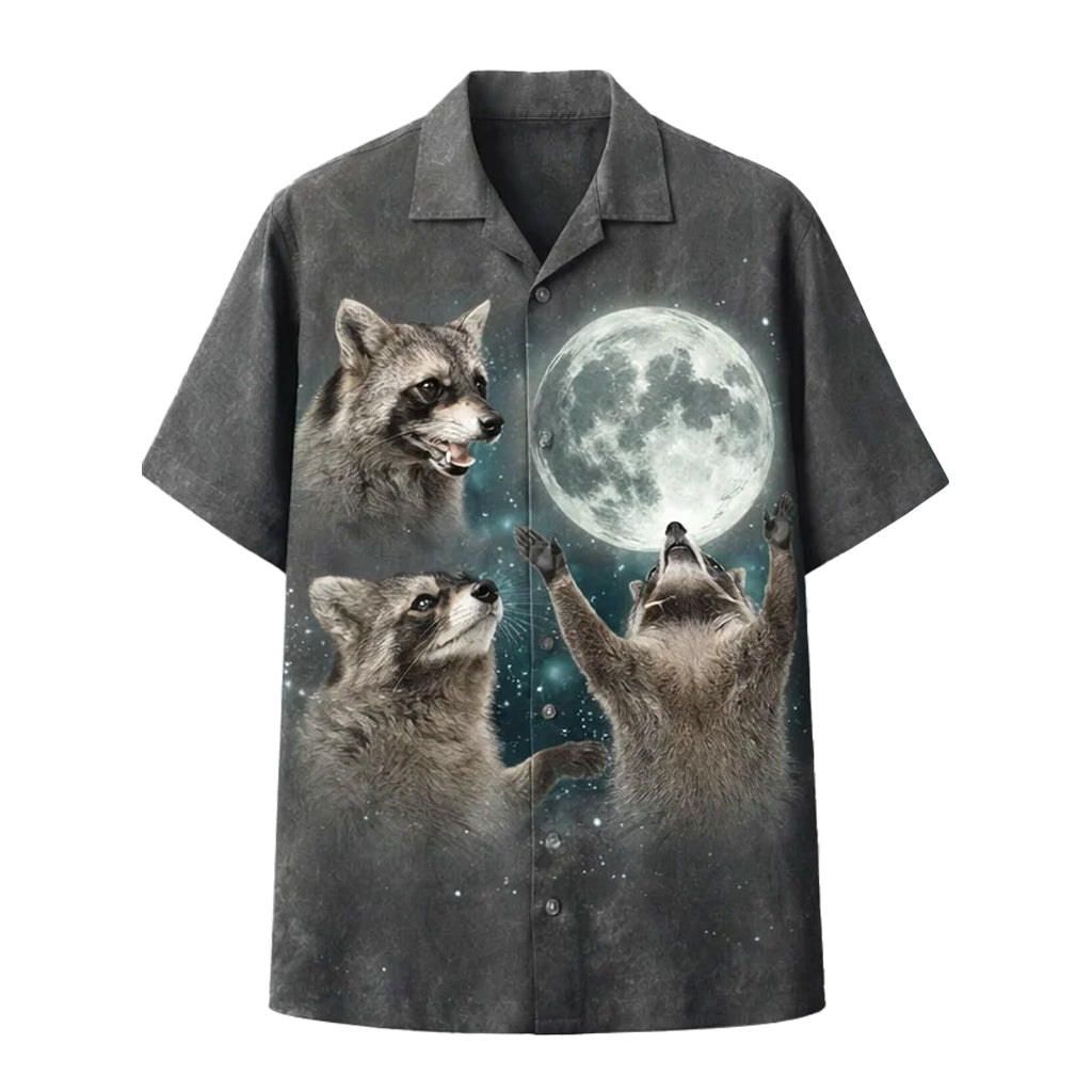 Raccoon Moon Hawaiian Shirt, Funny Night Animal Aloha Shirt, Galaxy Space Shirt