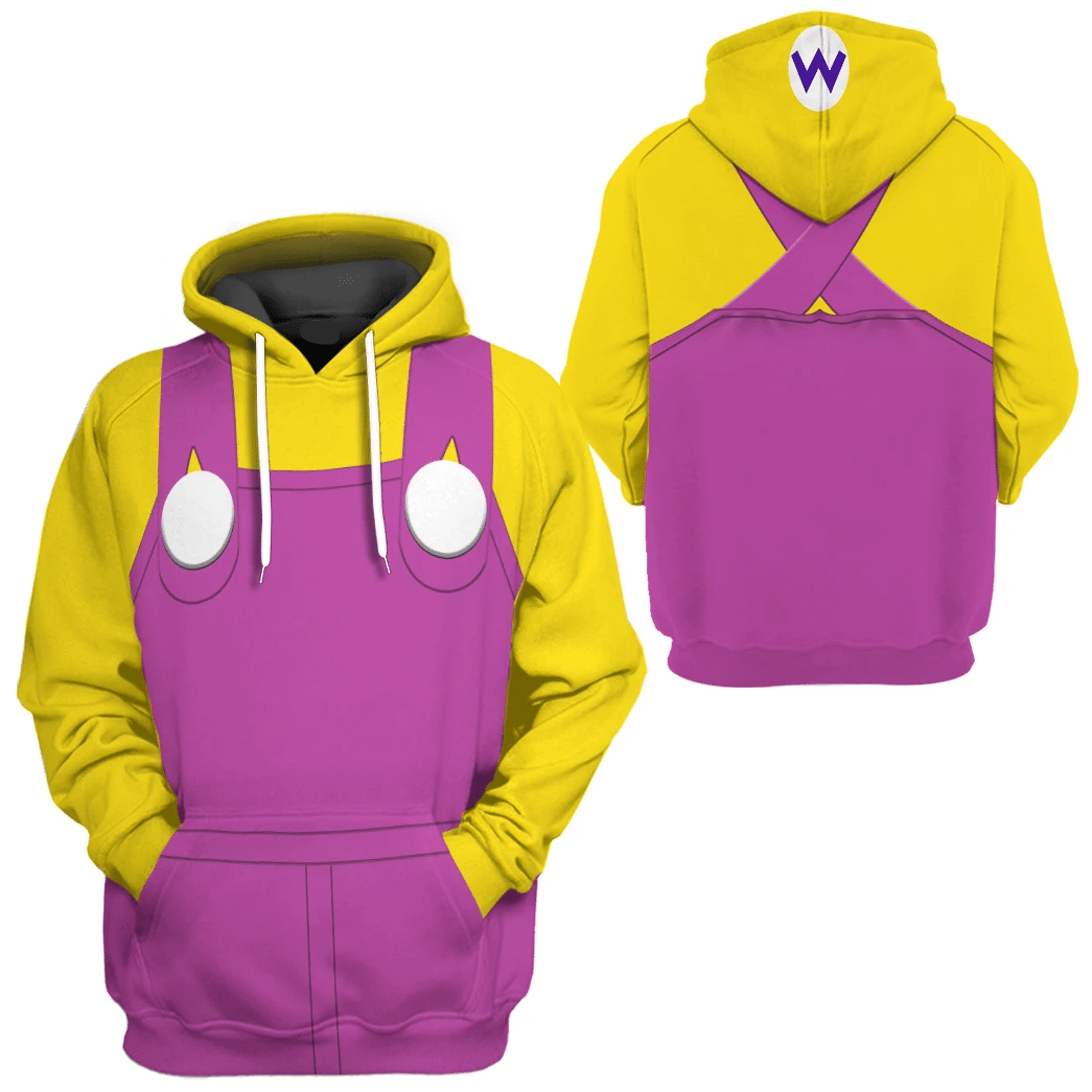 Super Mario Costume Hoodie Game Character Wario Costume T-Shirt Yellow Pink Unisex Adults - Trendy Gift For Men & Women