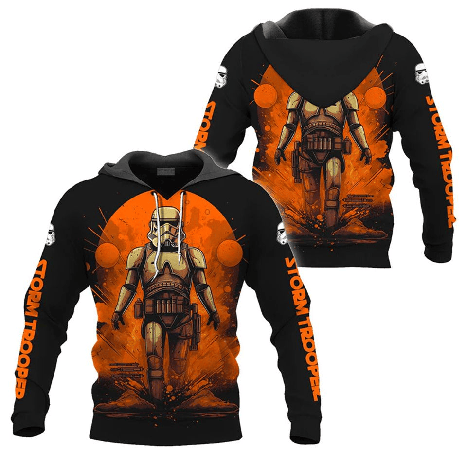 Starwars Hoodie Starwars Stormtrooper Walking Hoodie Black Orange Unisex