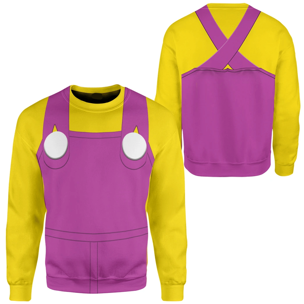 Super Mario Costume Hoodie Game Character Wario Costume T-Shirt Yellow Pink Unisex Adults - Trendy Gift For Men & Women