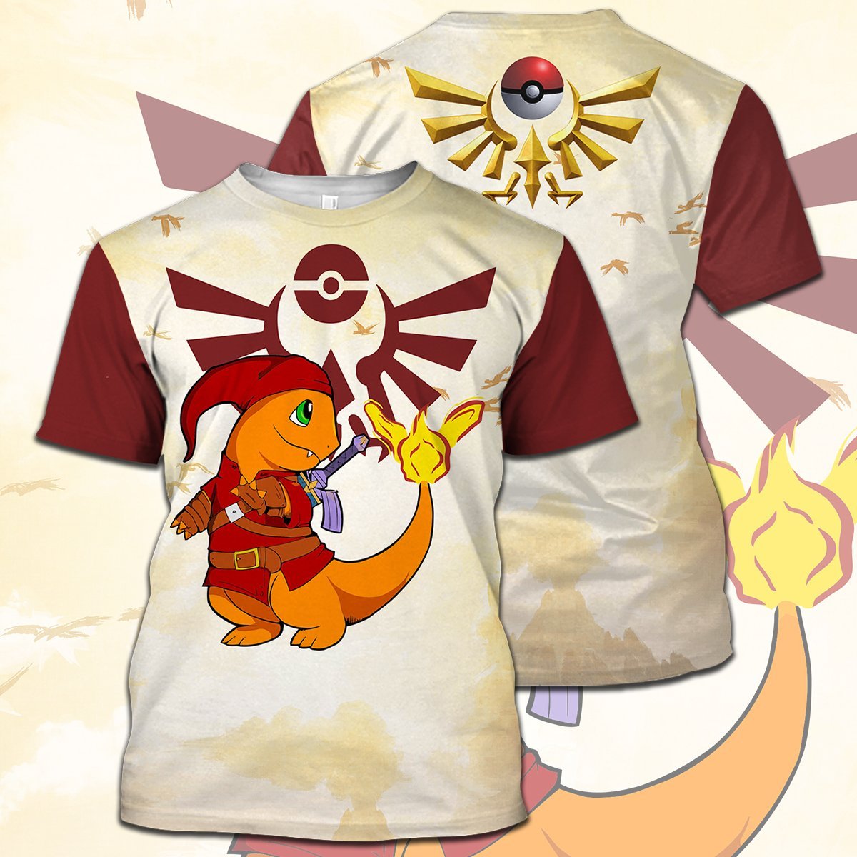 Legend Of Zelda Pokemon Shirt Pokemon Charmander Link Crossover T-shirt Legend Of Zelda Hoodie