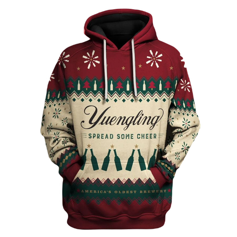 Yuengling Hoodie Yuengling Spread Some Cheer Hoodie Red Beige Unisex - Cozy Hoodie For Cold Weather