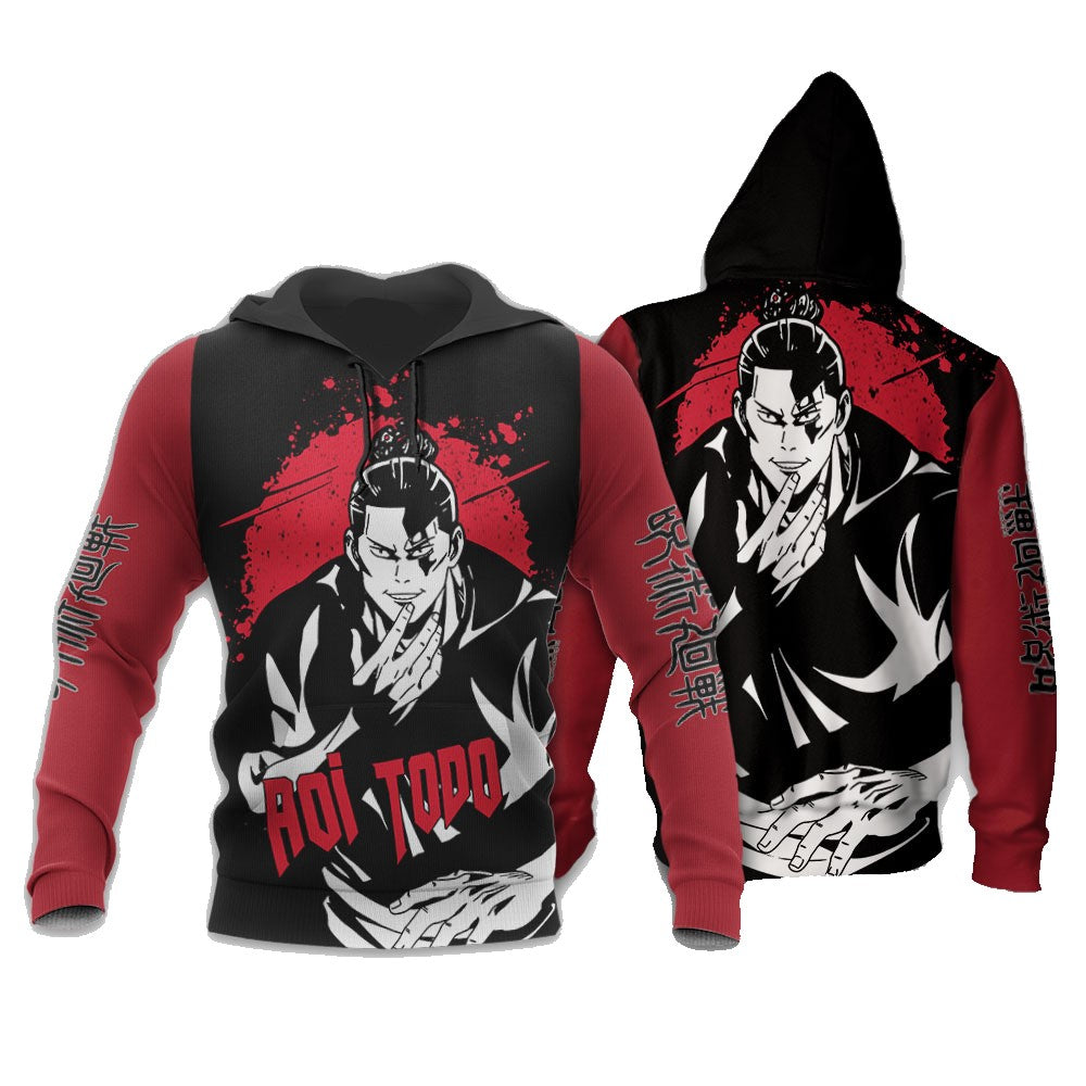 Jujutsu Kaisen Hoodie Jujutsu Kaisen Aoi Todo Graphic Hoodie Black Red Unisex - Cozy Hoodie For Cold Weather