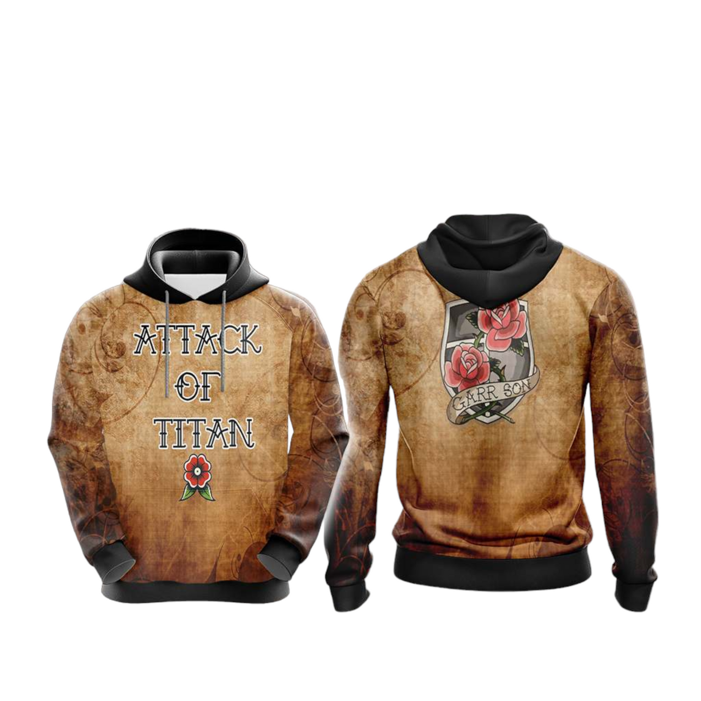 Attack On Titan Hoodie Attack On Titan Garrison Flower Hoodie Brown Unisex - Cozy Hoodie For Cold Weather