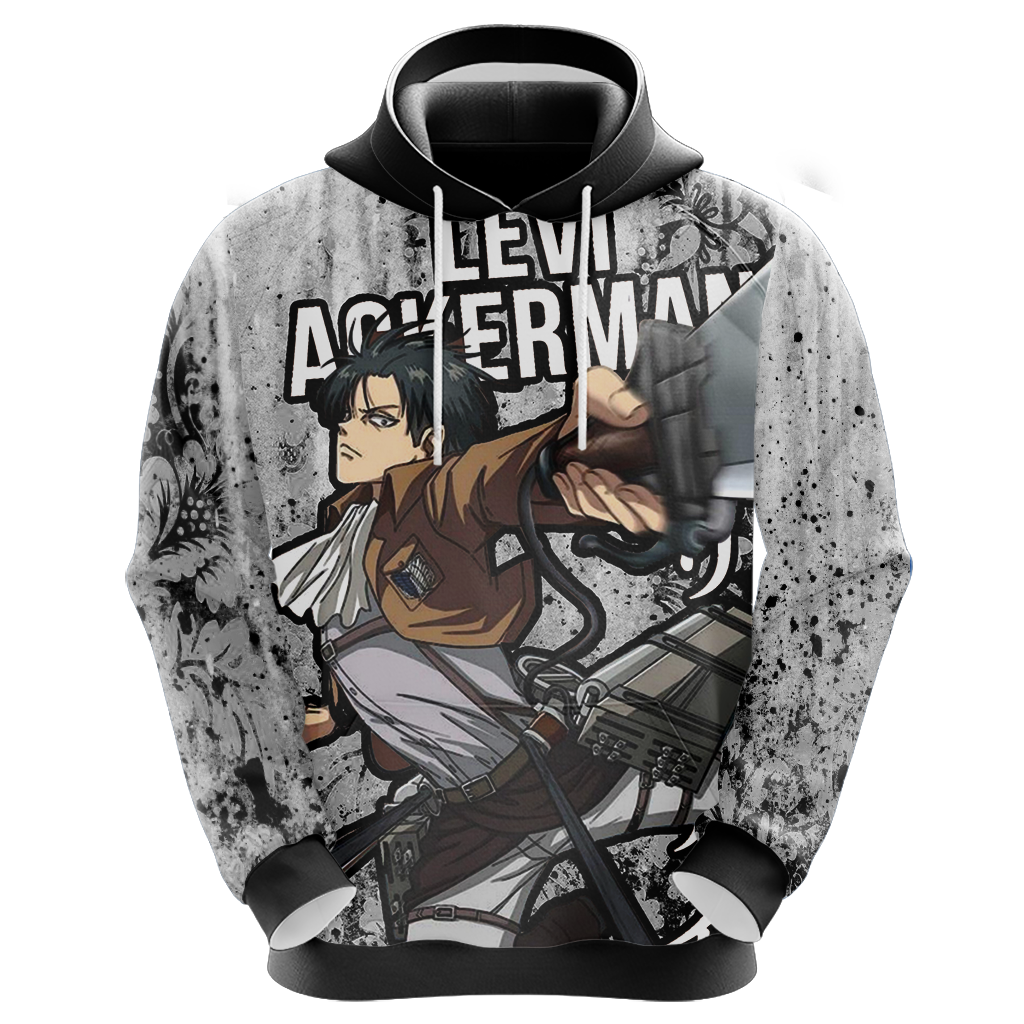Attack On Titan Hoodie Levi Ackerman In Fight Graphic Hoodie Black Gray Unisex - Cozy Hoodie For Cold Weather