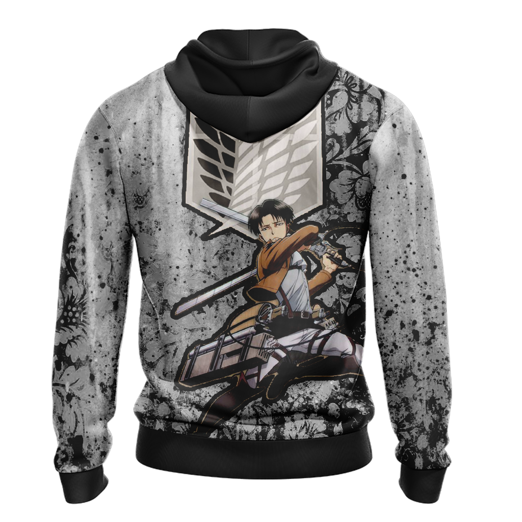 Attack On Titan Hoodie Levi Ackerman In Fight Graphic Hoodie Black Gray Unisex - Cozy Hoodie For Cold Weather