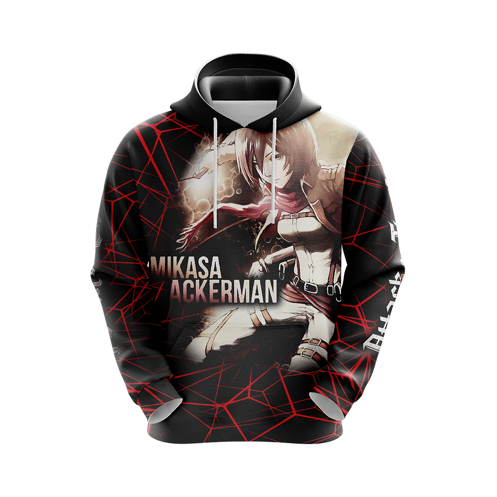 Attack On Titan Hoodie Attack On Titan Mikasa Ackerman In Action Hoodie Black Red Unisex - Cozy Hoodie For Cold Weather