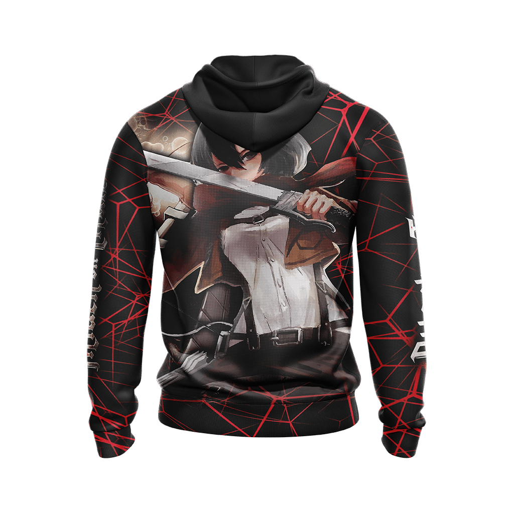 Attack On Titan Hoodie Attack On Titan Mikasa Ackerman In Action Hoodie Black Red Unisex - Cozy Hoodie For Cold Weather
