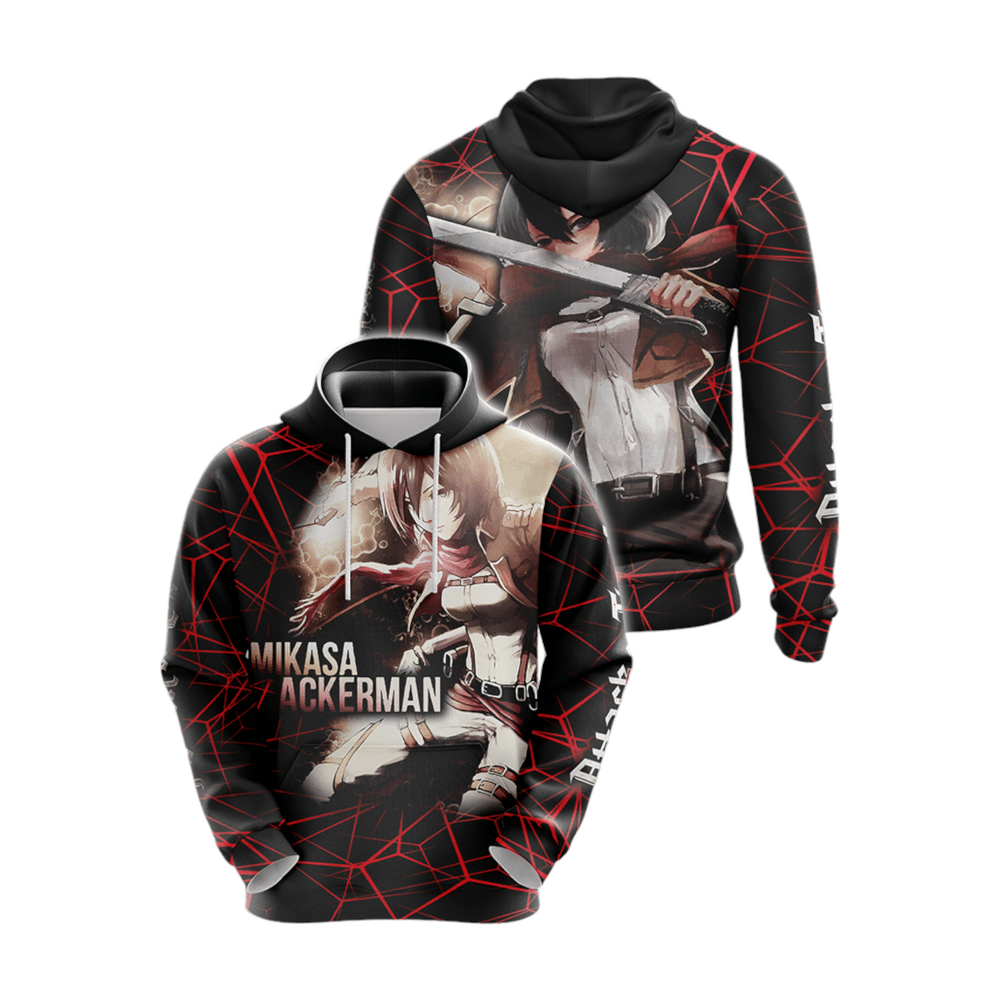 Attack On Titan Hoodie Attack On Titan Mikasa Ackerman In Action Hoodie Black Red Unisex - Cozy Hoodie For Cold Weather