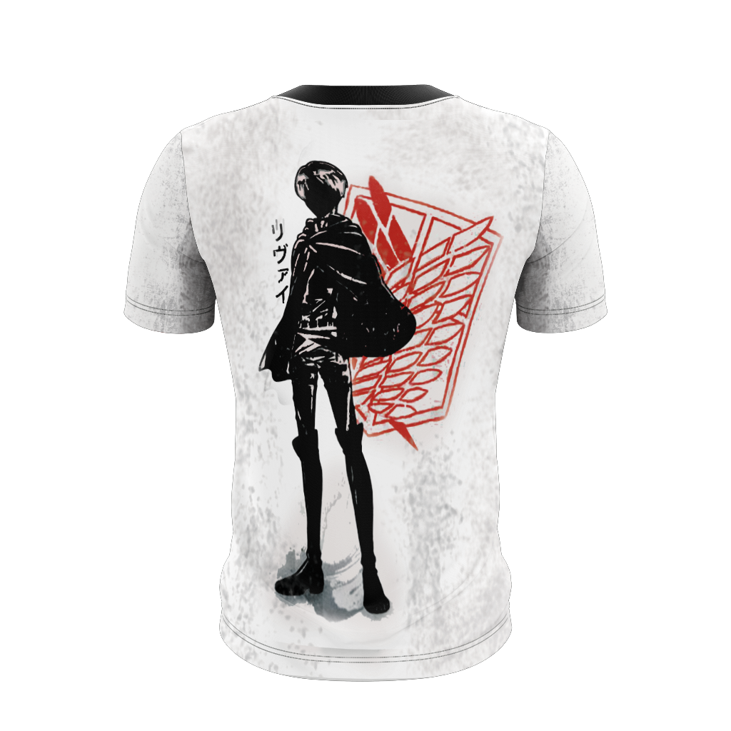 Attack On Titan T-Shirt Levi Ackerman Silhouette Cherry Blossom T-Shirt White Black Unisex - Trendy Gift For Men & Women