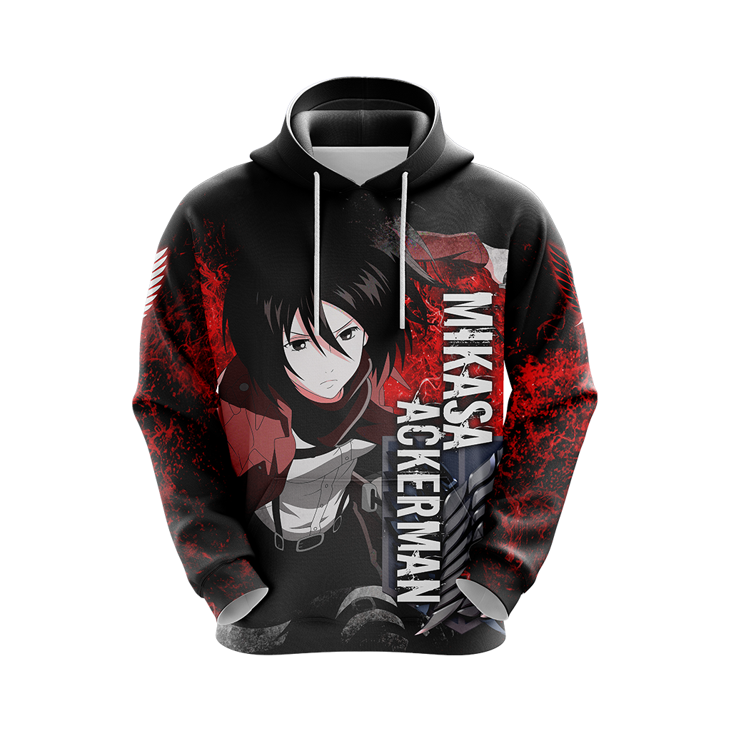 Attack On Titan Hoodie Mikasa Ackerman In Fight Graphic Hoodie Black Red Unisex - Cozy Hoodie For Cold Weather