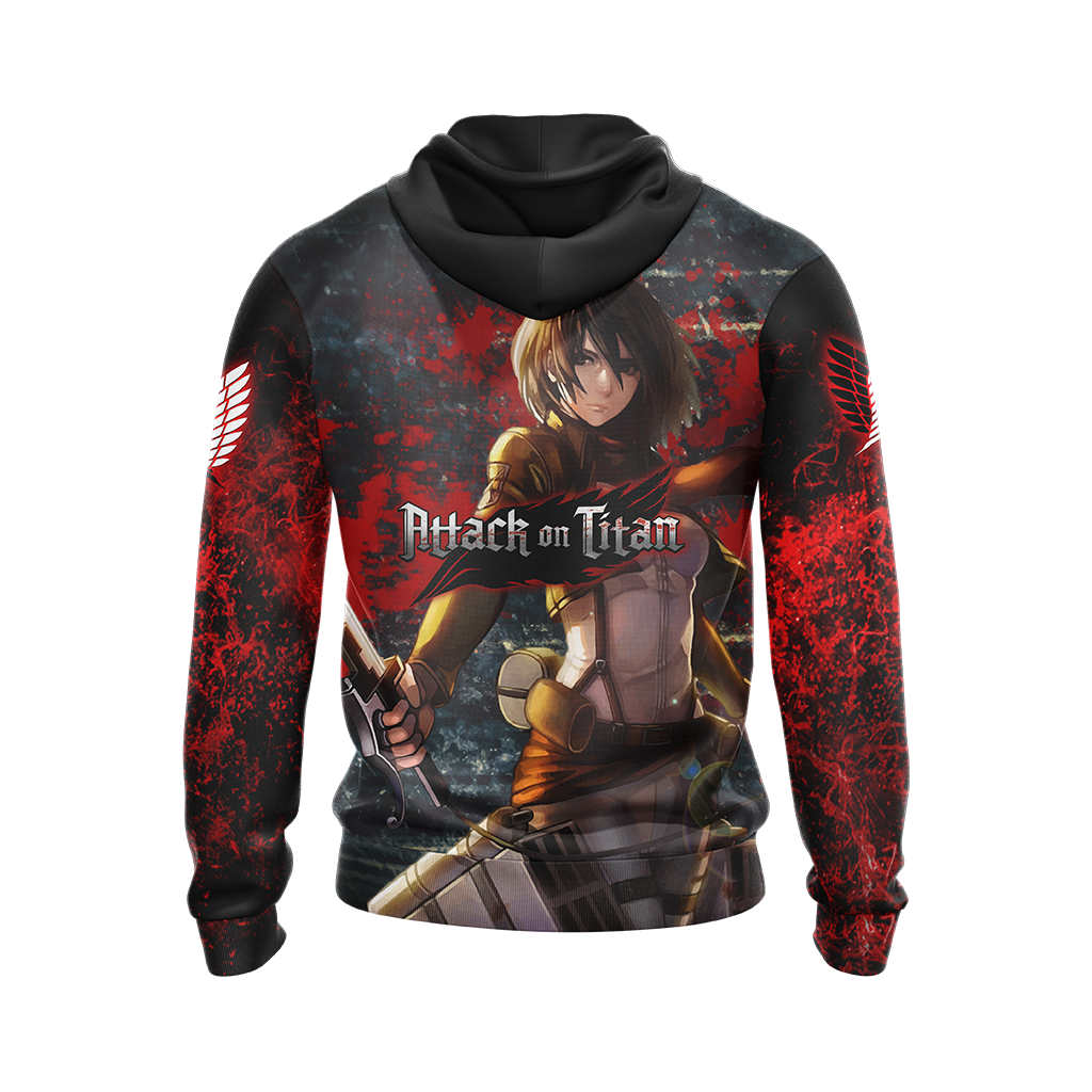 Attack On Titan Hoodie Mikasa Ackerman In Fight Graphic Hoodie Black Red Unisex - Cozy Hoodie For Cold Weather