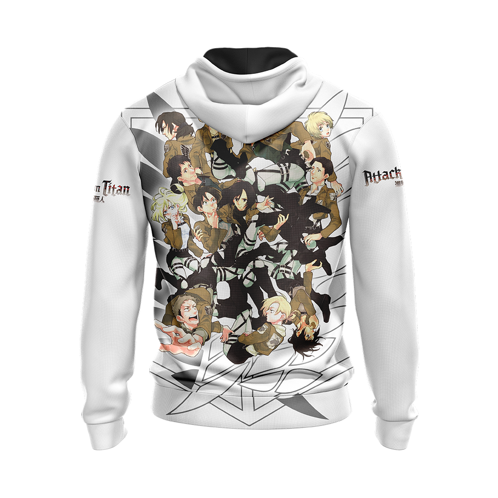 Attack On Titan Hoodie Attack On Titan Chibi Characters Pattern Hoodie White Unisex - Cozy Hoodie For Cold Weather