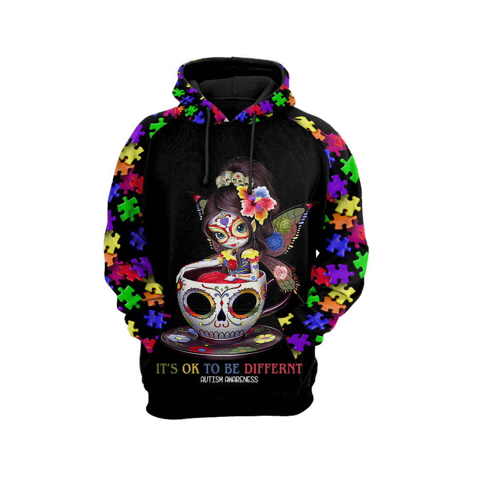 Autism Hoodie Peace Love Autism It'S Ok To Be Different T-Shirt Colorful Unisex - Trendy Gift For Men & Women