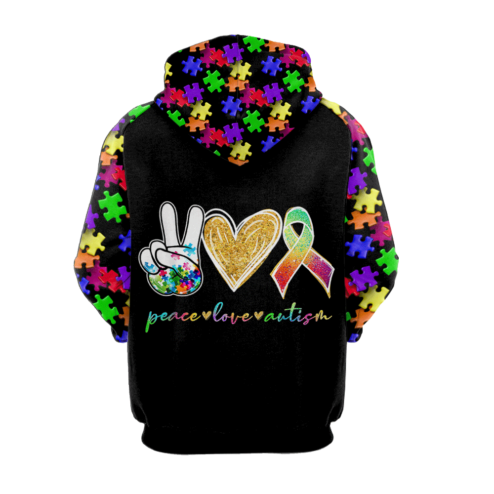 Autism Hoodie Peace Love Autism It'S Ok To Be Different T-Shirt Colorful Unisex - Trendy Gift For Men & Women