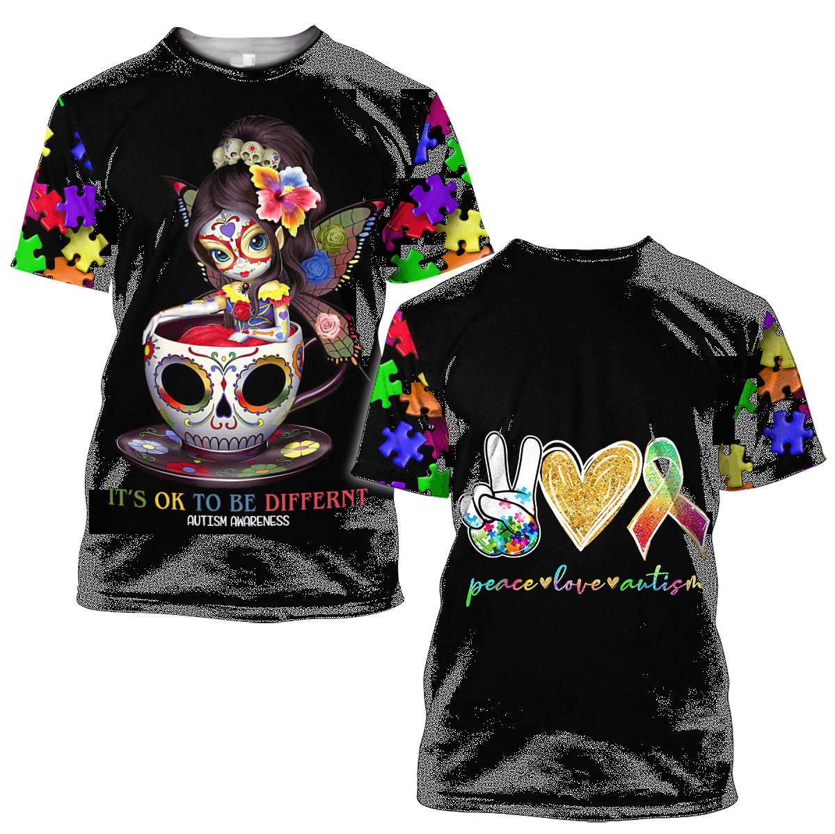 Autism Hoodie Peace Love Autism It'S Ok To Be Different T-Shirt Colorful Unisex - Trendy Gift For Men & Women