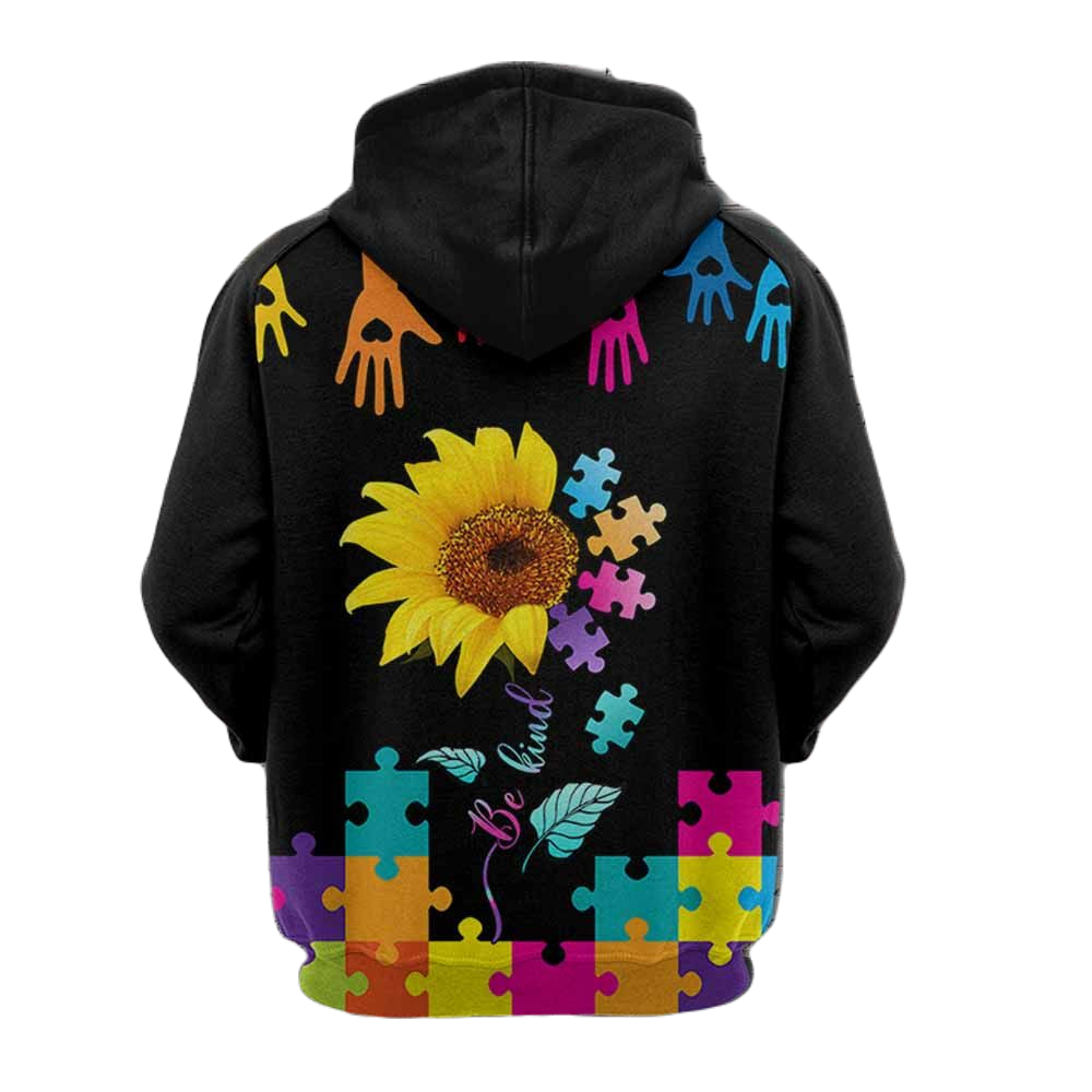 Autism Hoodie Sunflower Be Kind Autism Awareness Hoodie Colorful Unisex - Cozy Hoodie For Cold Weather