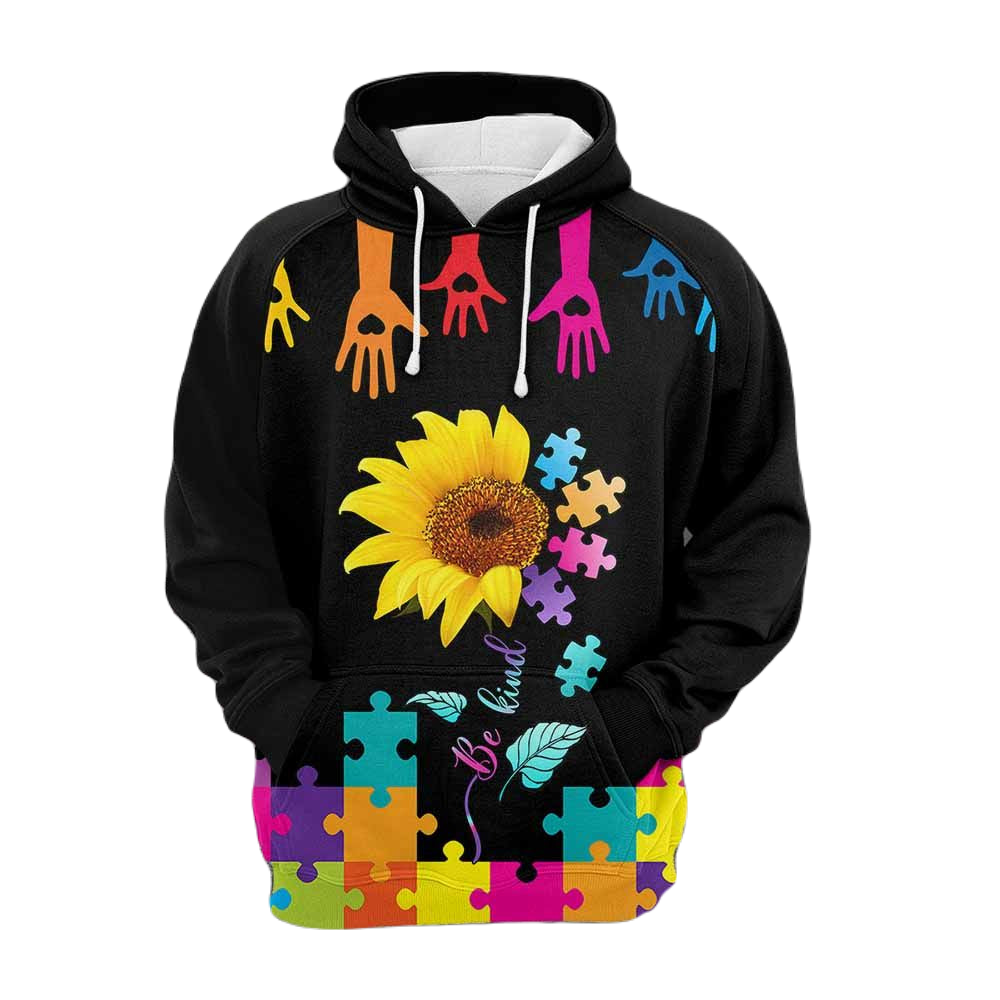 Autism Hoodie Sunflower Be Kind Autism Awareness Hoodie Colorful Unisex - Cozy Hoodie For Cold Weather