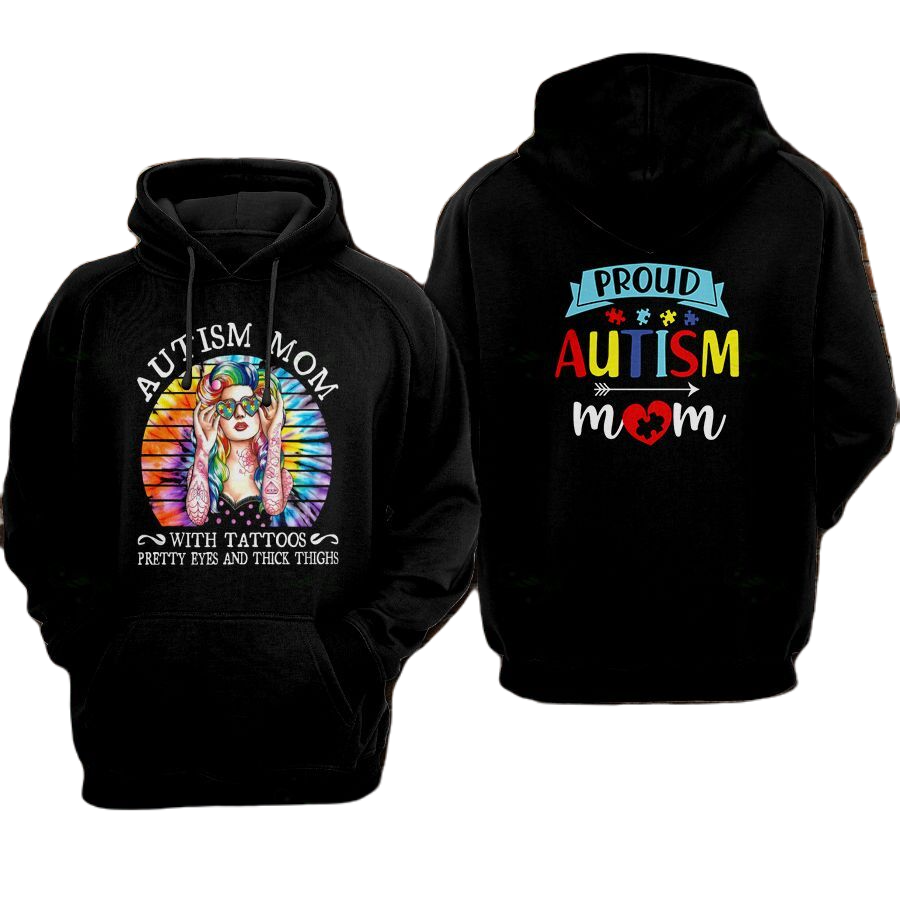 Autism Hoodie Autism Mom With Tattoos Pretty Eyes Hoodie Black Unisex - Cozy Hoodie For Cold Weather