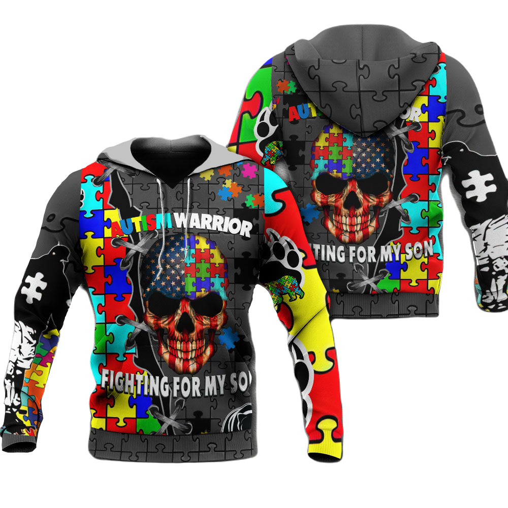 Autism Hoodie Autism Warrior Fighting For My Son Hoodie Colorful Unisex - Cozy Hoodie For Cold Weather