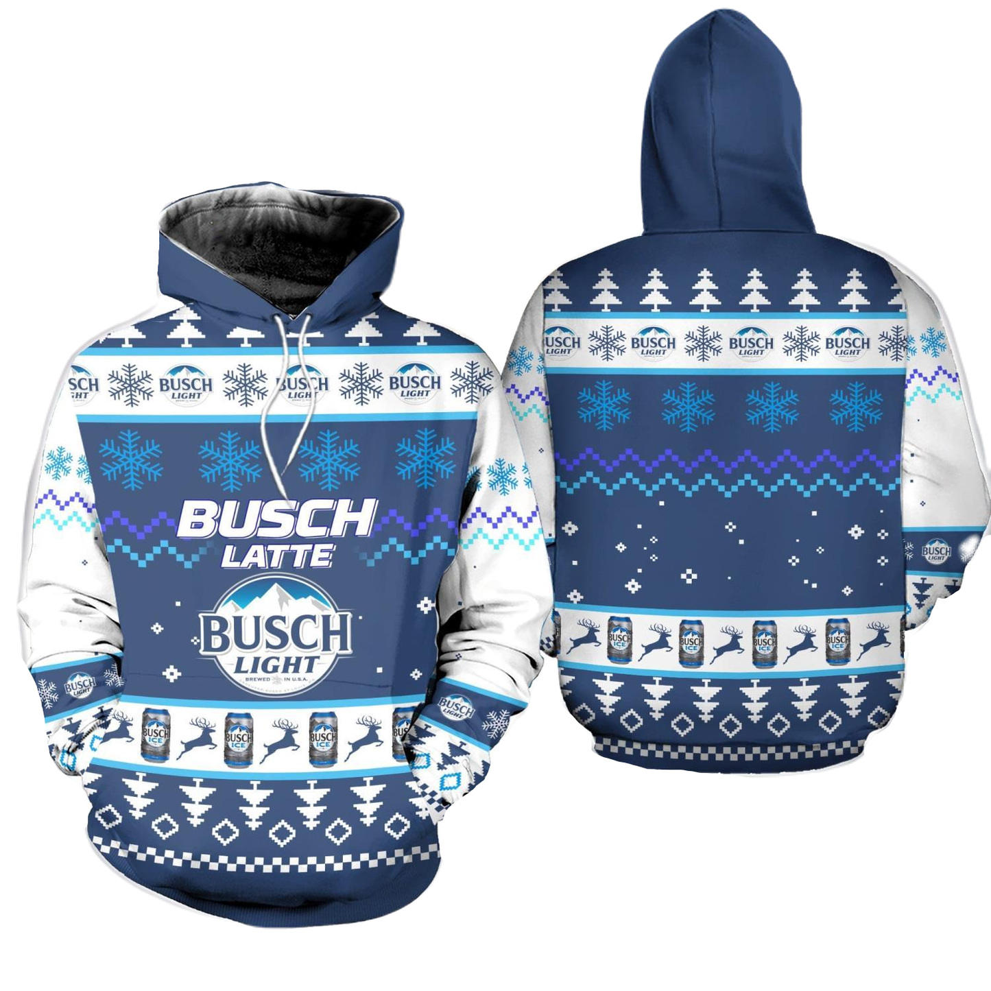 Busch Light Hoodie Busch Light Busch Latte Christmas Pattern T-Shirt Blue White Unisex - Trendy Gift For Men & Women