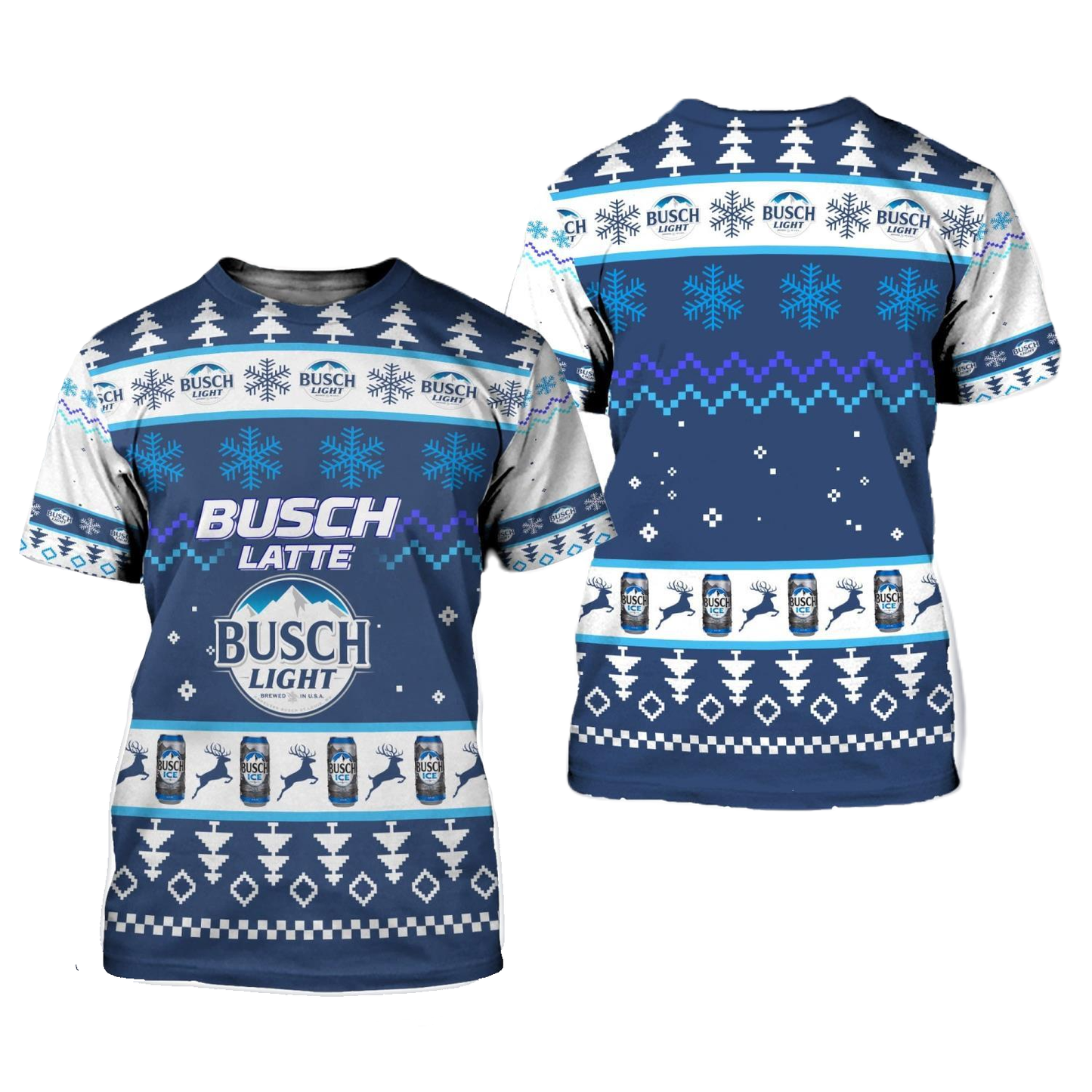 Busch Light Hoodie Busch Light Busch Latte Christmas Pattern T-Shirt Blue White Unisex - Trendy Gift For Men & Women