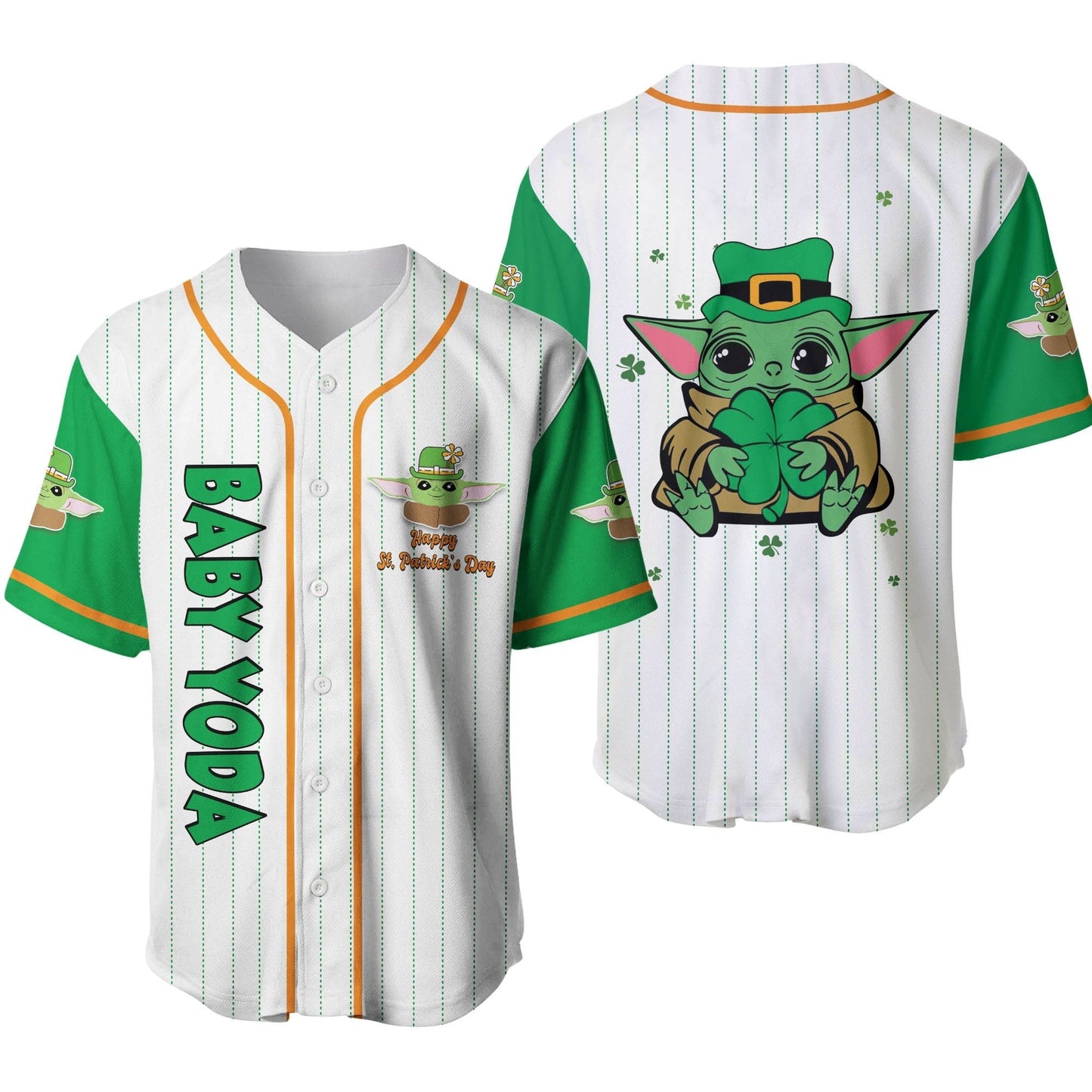 Star Wars Baseball Jersey Patrick's Day Baby Grogu Star Wars Jersey Shirt White Green Unisex Adult New Release