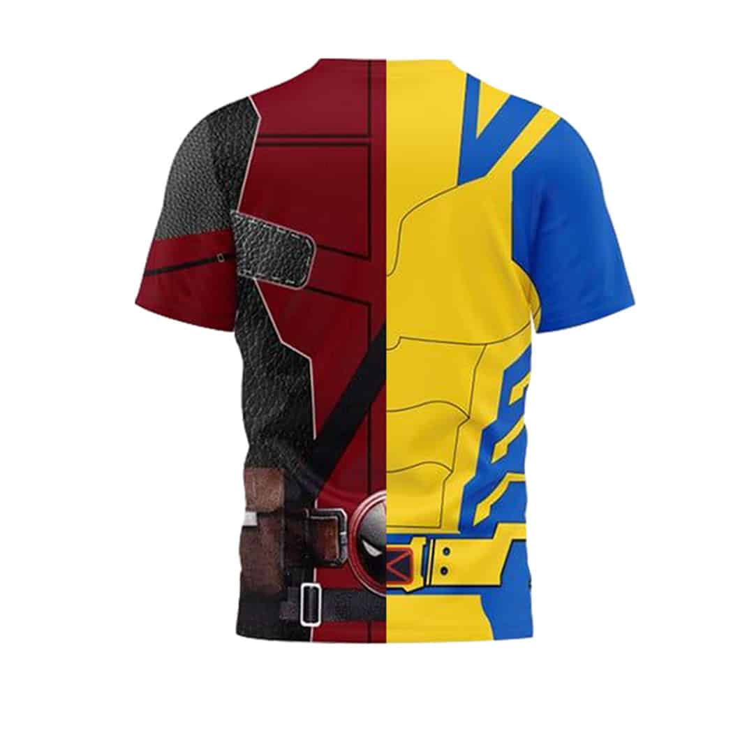 Deadpool T-Shirt Marvel Deadpool And Wolverine Suit Half Side T-Shirt Red Yellow Unisex - Trendy Gift For Men & Women