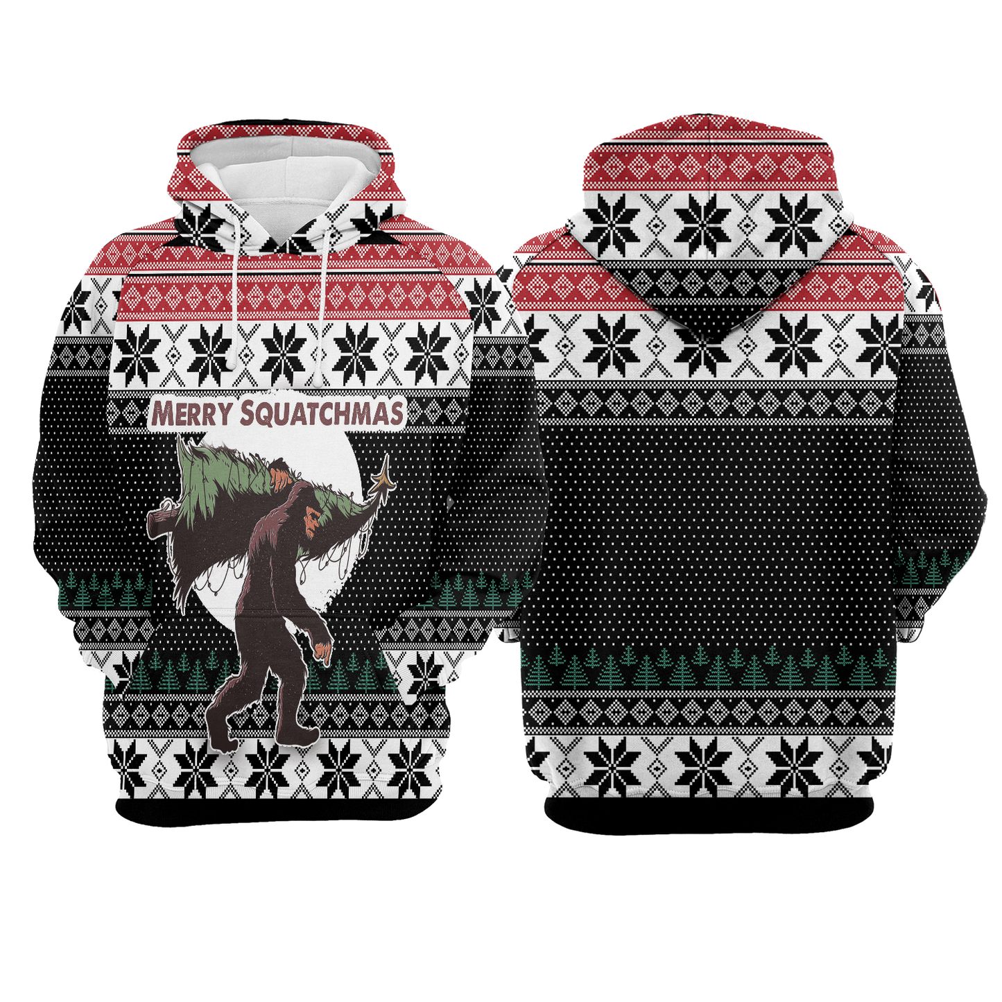 Bigfoot Hoodie Bigfoot Merry Squatchmas Christmas Hoodie Black Red Unisex - Cozy Hoodie For Cold Weather