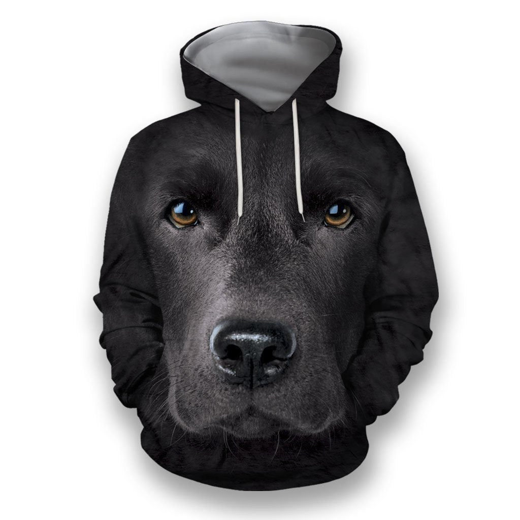Dog Hoodie Black Labrador Face Graphic T-Shirt Black Unisex - Trendy Gift For Men & Women