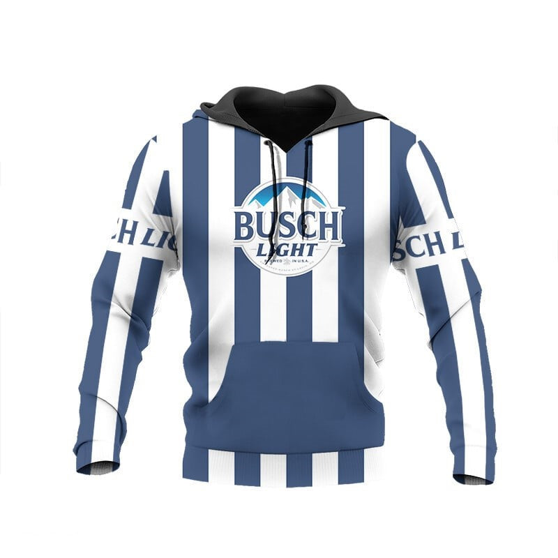Busch Light Hoodie Busch Light Vintage Striped Hoodie White Blue Unisex - Cozy Hoodie For Cold Weather