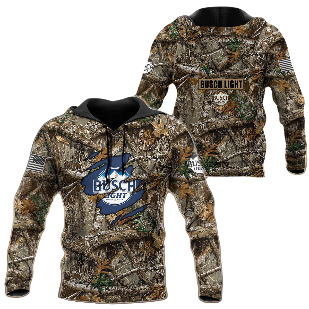 Busch Light Hoodie Busch Light Tree Pattern Hoodie Brown Unisex - Cozy Hoodie For Cold Weather