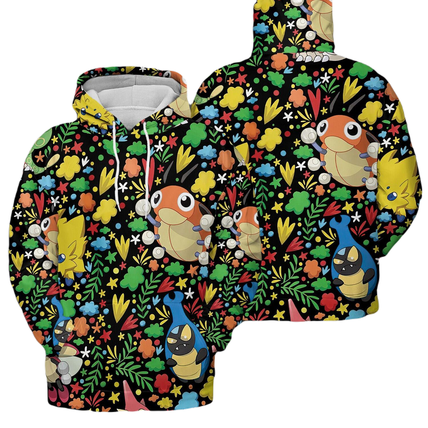 Pokemon Hoodie Pokemon Caterpie Pattern Hoodie Colorful Unisex - Cozy Hoodie For Cold Weather