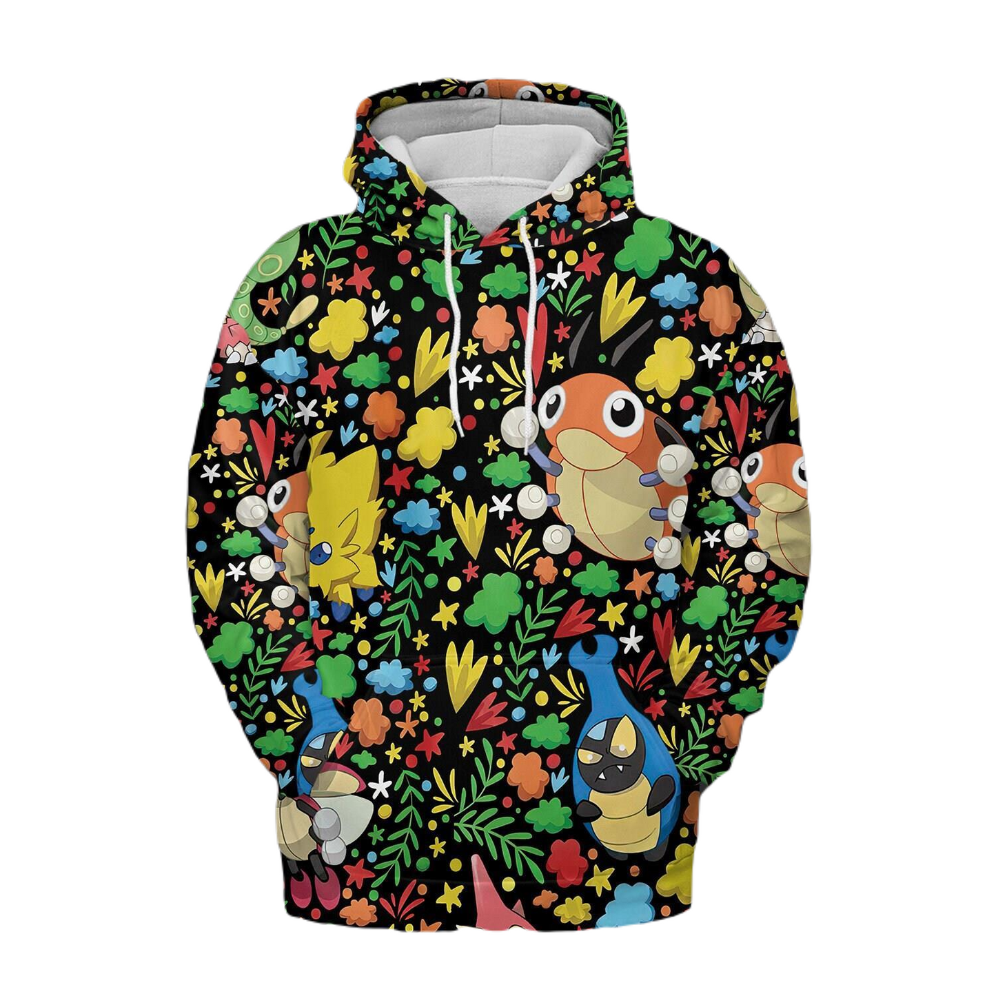 Pokemon Hoodie Pokemon Caterpie Pattern Hoodie Colorful Unisex - Cozy Hoodie For Cold Weather