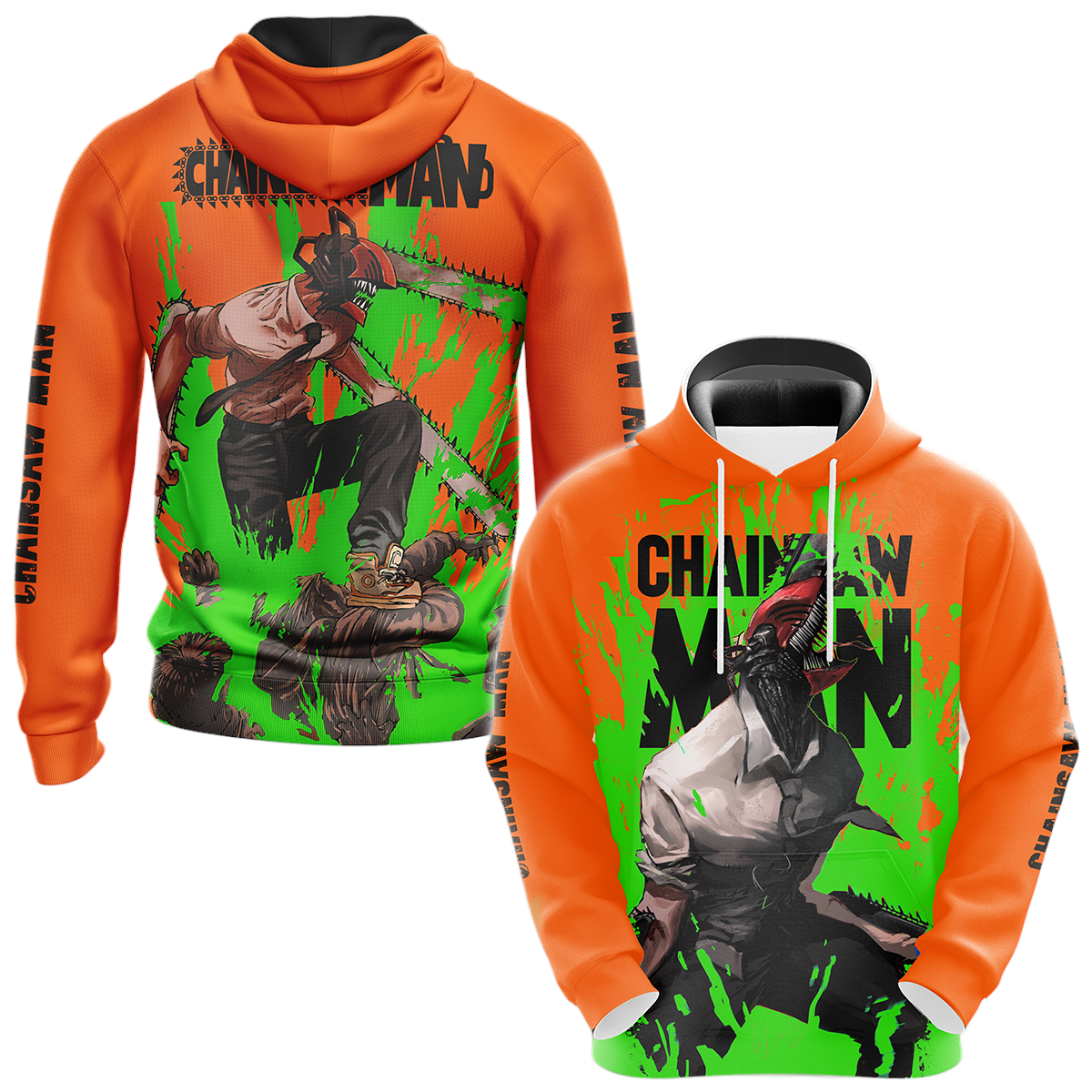 Chainsaw Man Hoodie Chainsaw Man Fighting Scene T-Shirt Orange Green Unisex - Trendy Gift For Men & Women