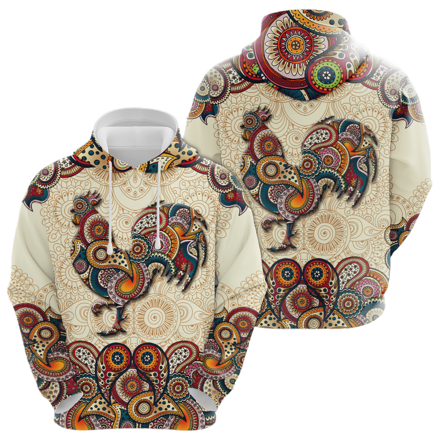 Chicken Hoodie Chicken Vintage Mandala Pattern Hoodie Colorful Unisex - Cozy Hoodie For Cold Weather