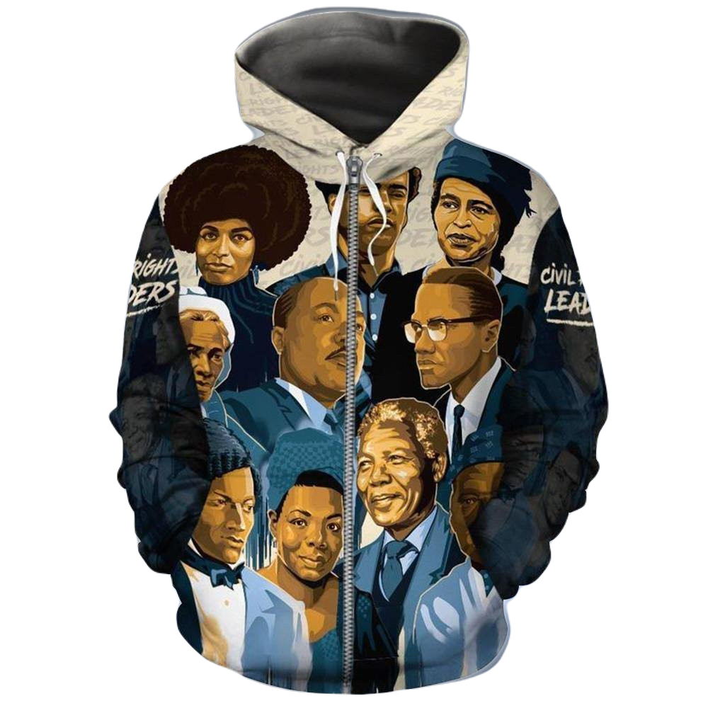 Africa American Zip Hoodie Civil Right Leaders Painting Zip Hoodie Colorful Unisex - Cozy Hoodie For Cold Weather